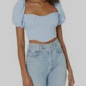 Papaya Light Blue Puff‎ Sleeve Blouse Medium